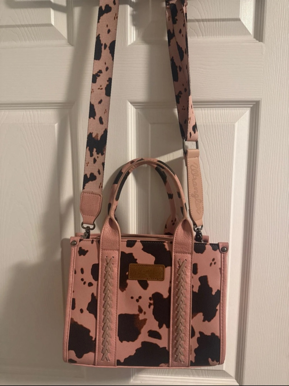 Wrangler Pink Cow-Print Crossbody Tote